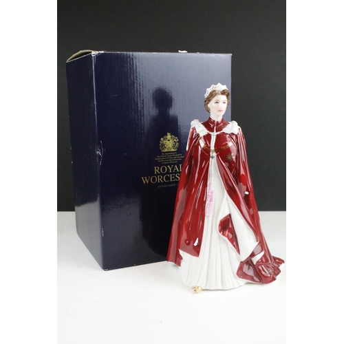 315 - Five boxed Royal Worcester porcelain figurines to include In Celebration of The Queen's 80th Birthda... 