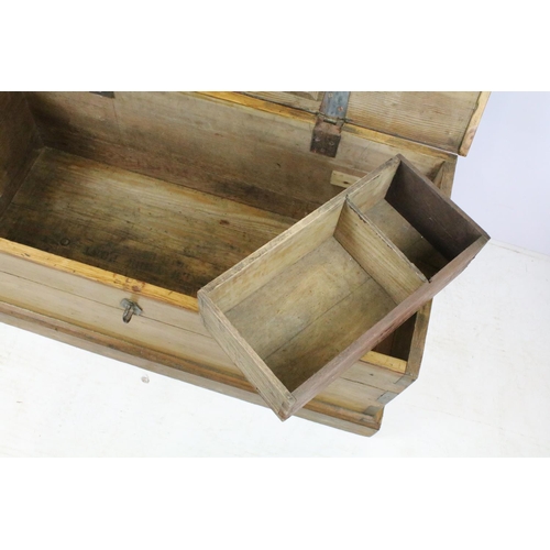 375 - Vintage pine tack box, 37cm high x 90cm wide x 45cm deep