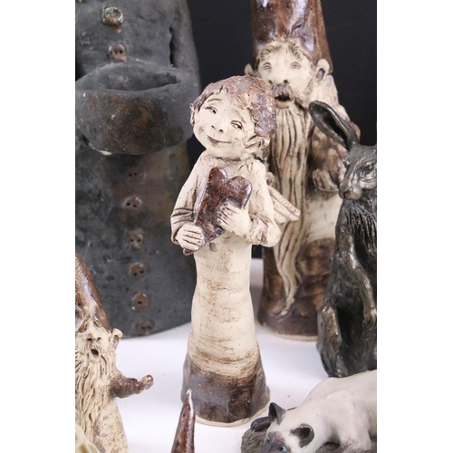 208 - Group of four pottery gnomes of varying sizes to include a Katriina Ruha example, tallest approx 31c... 