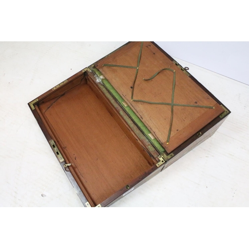 295 - A mahogany brass banded writing slope with fitted interior together with another writing slope.