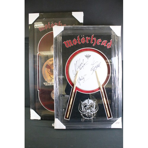 1593A - Memorabilia / Autographs - Motorhead framed and glazed display containing a drum skin signed by Lemm... 