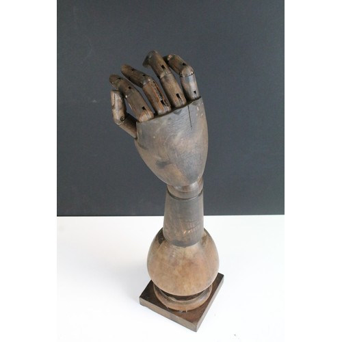 12 - Vintage wooden Ley hand figure, 18