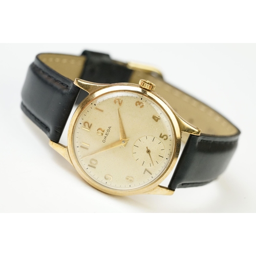 371 - A vintage gents Swiss made Omega 17 jewel 9ct gold cased wristwatch, cal.266, movement numbered 1447... 