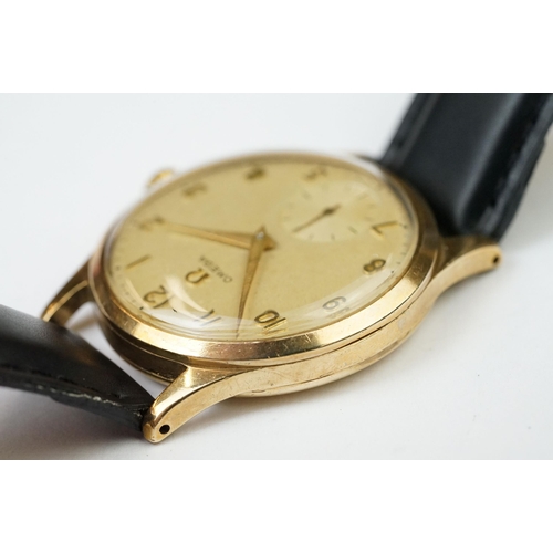 371 - A vintage gents Swiss made Omega 17 jewel 9ct gold cased wristwatch, cal.266, movement numbered 1447... 