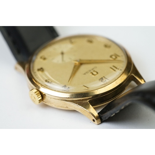 371 - A vintage gents Swiss made Omega 17 jewel 9ct gold cased wristwatch, cal.266, movement numbered 1447... 