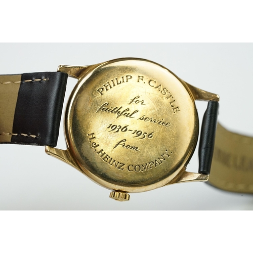371 - A vintage gents Swiss made Omega 17 jewel 9ct gold cased wristwatch, cal.266, movement numbered 1447... 