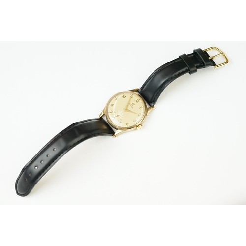 371 - A vintage gents Swiss made Omega 17 jewel 9ct gold cased wristwatch, cal.266, movement numbered 1447... 