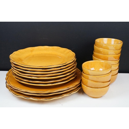 23 - Terre 'e' Provence French rustic mustard coloured tableware including 3 large serving plates 35cm di... 