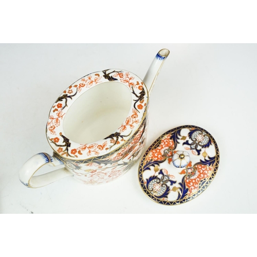 24 - Royal Crown Derby oval teapot, milk jug and lidded sugar basin decorated in the Imari pallete with 5... 