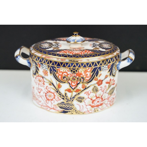 24 - Royal Crown Derby oval teapot, milk jug and lidded sugar basin decorated in the Imari pallete with 5... 