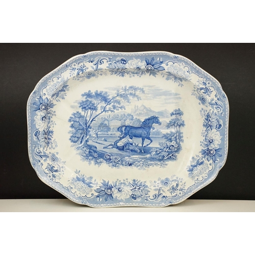 27 - Spode, 'The horse and the loaded ass' Aesop's fable's pattern, large blue and white transferware ser... 