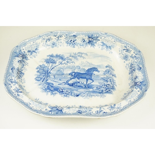 27 - Spode, 'The horse and the loaded ass' Aesop's fable's pattern, large blue and white transferware ser... 