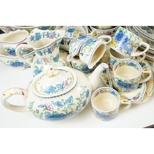 88 - Mason's Ironstone dinner service in ' Regency' pattern, set includes colonial jugs, vegetable tureen... 