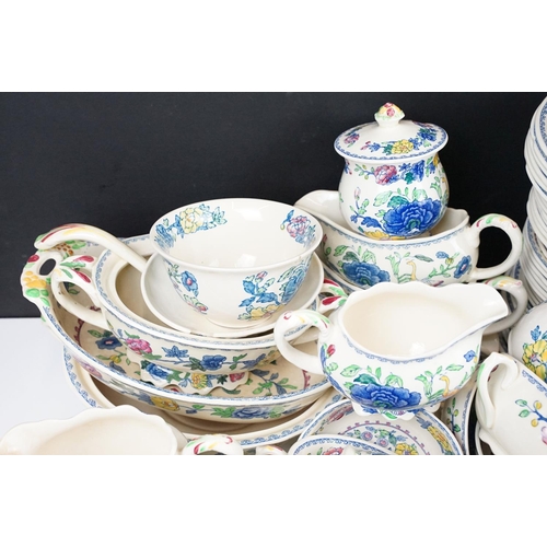 88 - Mason's Ironstone dinner service in ' Regency' pattern, set includes colonial jugs, vegetable tureen... 