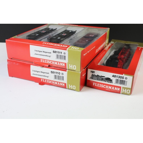 17 - Boxed Fleischmann HO gauge 481305 DB 0-8-0 locomotive plus 2 x boxed Fleischmann 3 wagon sets to inc... 