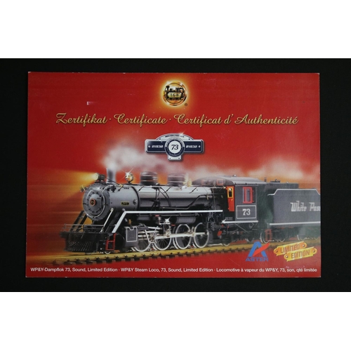 33 - Cased ltd edn LGB Aster gauge 1 WP&Y Steam locomotive, number 73, with Sound, complete with certific... 