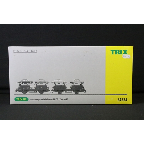 51 - Seven boxed Trix HO gauge rolling stock sets and items to include 24334 Car Transporter with 8 x car... 