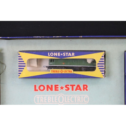 54 - Boxed Lone Star OOO Treble O Electric train set containing boxed locomotive, 6 x boxed items of roll... 