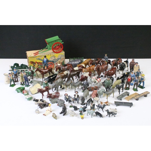 430 - Quantity of around 90 Britains metal farm animals, zoo animals, figures and accessories to include t... 