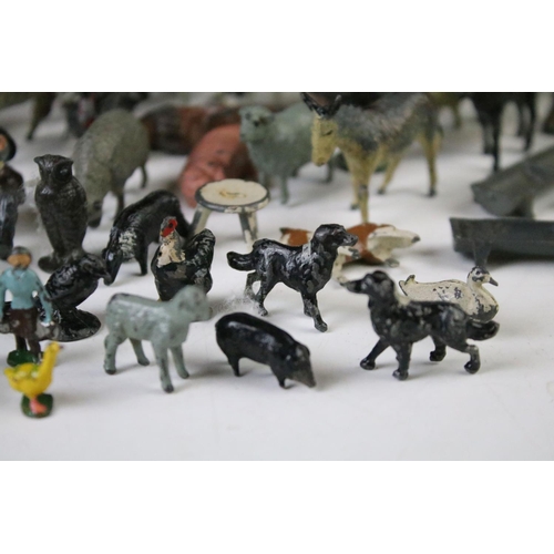 430 - Quantity of around 90 Britains metal farm animals, zoo animals, figures and accessories to include t... 