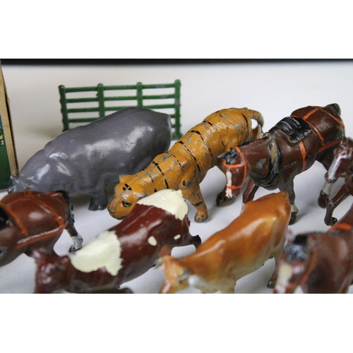 430 - Quantity of around 90 Britains metal farm animals, zoo animals, figures and accessories to include t... 