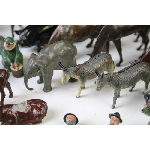 430 - Quantity of around 90 Britains metal farm animals, zoo animals, figures and accessories to include t... 