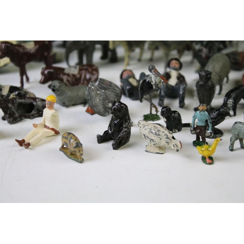 430 - Quantity of around 90 Britains metal farm animals, zoo animals, figures and accessories to include t... 