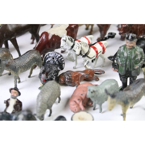 430 - Quantity of around 90 Britains metal farm animals, zoo animals, figures and accessories to include t... 