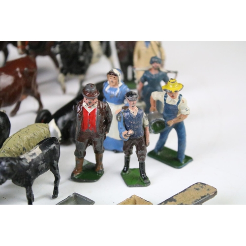 430 - Quantity of around 90 Britains metal farm animals, zoo animals, figures and accessories to include t... 