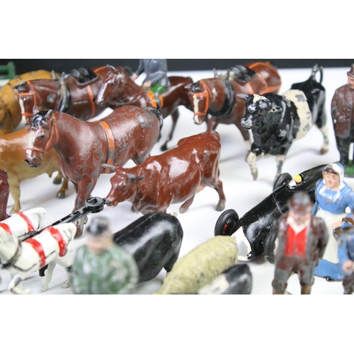 430 - Quantity of around 90 Britains metal farm animals, zoo animals, figures and accessories to include t... 