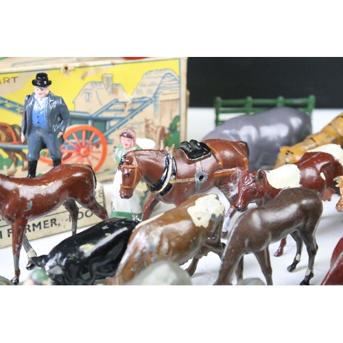 430 - Quantity of around 90 Britains metal farm animals, zoo animals, figures and accessories to include t... 