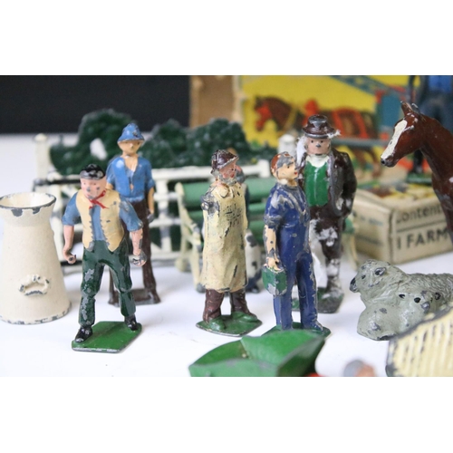 430 - Quantity of around 90 Britains metal farm animals, zoo animals, figures and accessories to include t... 