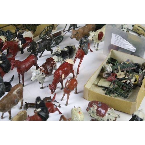 431 - Collection of early - mid 20th C play worn metal farming & hunting animals, figures and accessories ... 