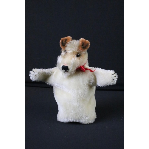 709 - Steiff - Two Steiff hand puppets to include 1 x cat and 1 x dog, both with red bow ties, both in vg ... 