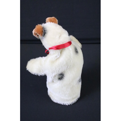 709 - Steiff - Two Steiff hand puppets to include 1 x cat and 1 x dog, both with red bow ties, both in vg ... 