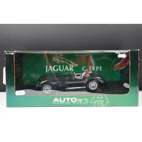 111 - Two boxed 1/18 scale AutoArt diecast models to include 73500 Jaguar C Type in green and 73511 Jaguar... 