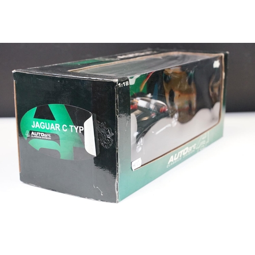 111 - Two boxed 1/18 scale AutoArt diecast models to include 73500 Jaguar C Type in green and 73511 Jaguar... 