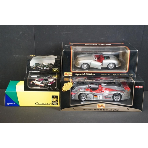 199 - Five boxed / cased diecast models to include Maisto GT Racing Infineon Audi R8 Le Mans 2002, Maisto ... 