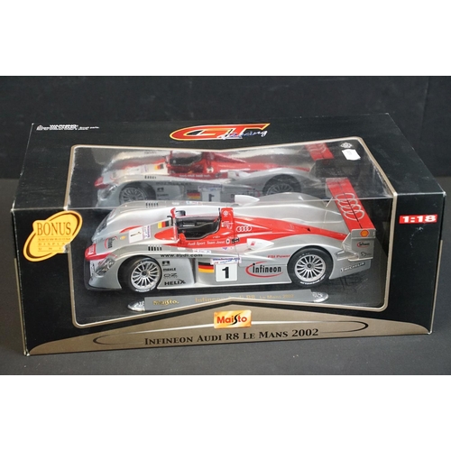 199 - Five boxed / cased diecast models to include Maisto GT Racing Infineon Audi R8 Le Mans 2002, Maisto ... 
