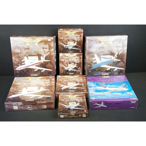 201 - Eight boxed 1/144 scale Corgi Aviation Archives diecast models to include AA32904 Boeing 707-327C, A... 