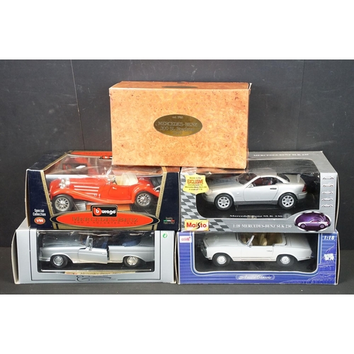 232 - Five boxed 1/18 scale diecast models to include Maisto Mercedes-Benz SLK 230, Burago Mercedes-Benz 5... 