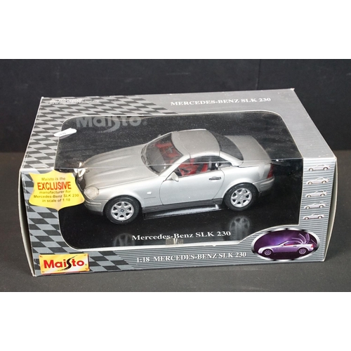 232 - Five boxed 1/18 scale diecast models to include Maisto Mercedes-Benz SLK 230, Burago Mercedes-Benz 5... 