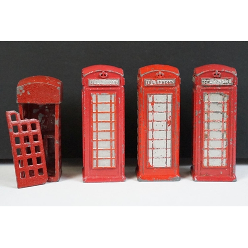 295 - Collection of Mid 20th C play worn metal roadside accessories to include 3 x telephone boxes, Police... 