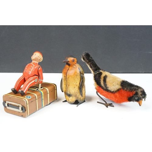 326 - Three Early-Mid 20th C German tin plate clockwork toys to include Schuco Peck Peck Bird, a DRGM mark... 