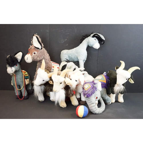 687 - Merrythought - Nine Merrythought teddy bears to include Circus Elephant with coloured soft ball, 3 x... 