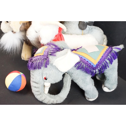 687 - Merrythought - Nine Merrythought teddy bears to include Circus Elephant with coloured soft ball, 3 x... 