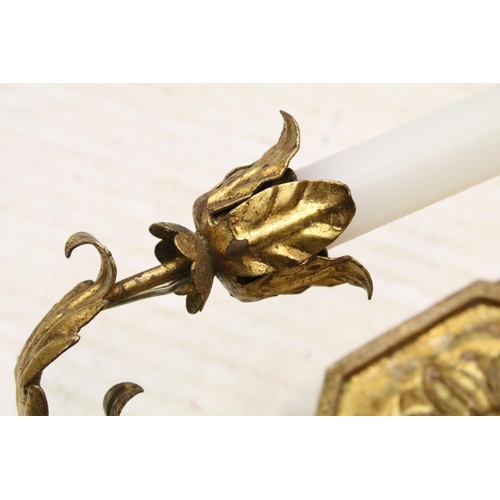 117 - Gilded carved wood pair of wall sconces with crystal garlands and flower and leaf detail. 67cm tall ... 