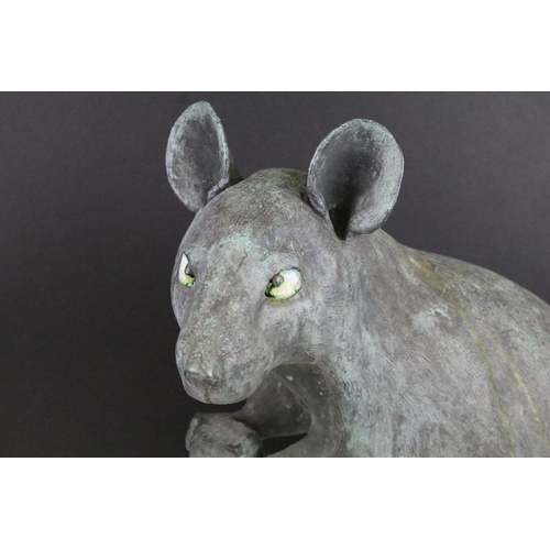 122 - Donald Hastings 1936 'Desert Rats' signed large bronze sculpture of a rat holding a cube on a domed ... 