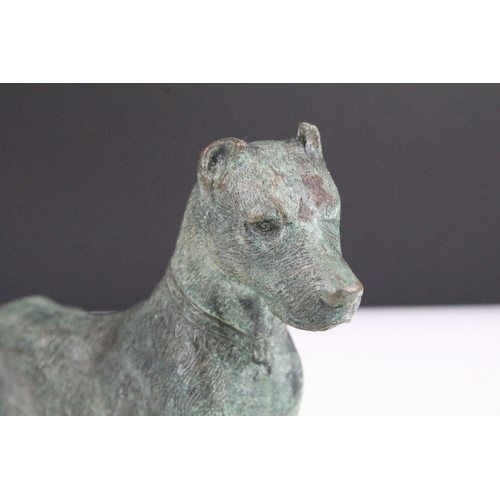 132 - Patinated bronze model of a recumbent Great Dane, approx 28cm long