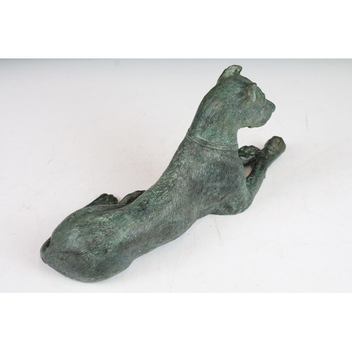 132 - Patinated bronze model of a recumbent Great Dane, approx 28cm long